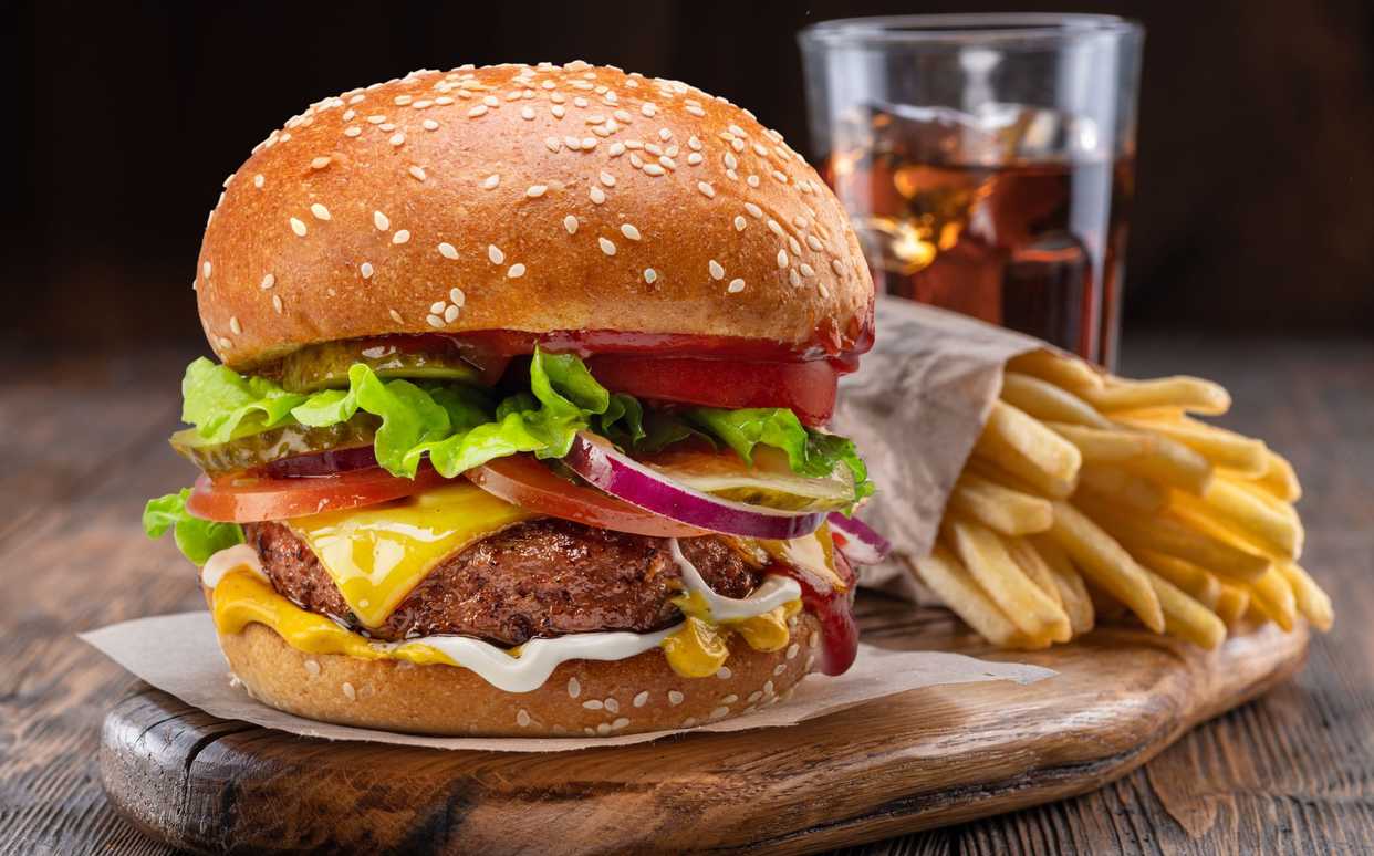 Basilissa premium burger and fries presentation