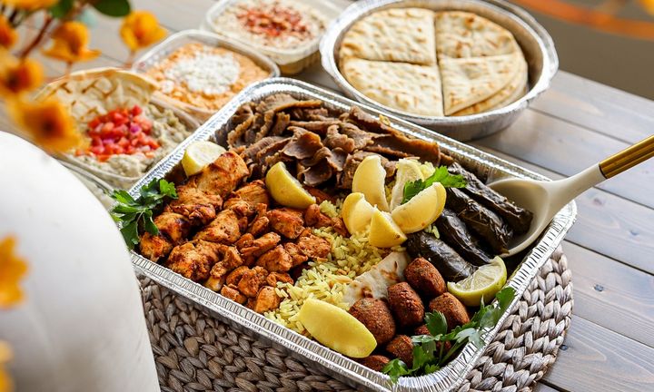 Combo meal package on restaurant tray