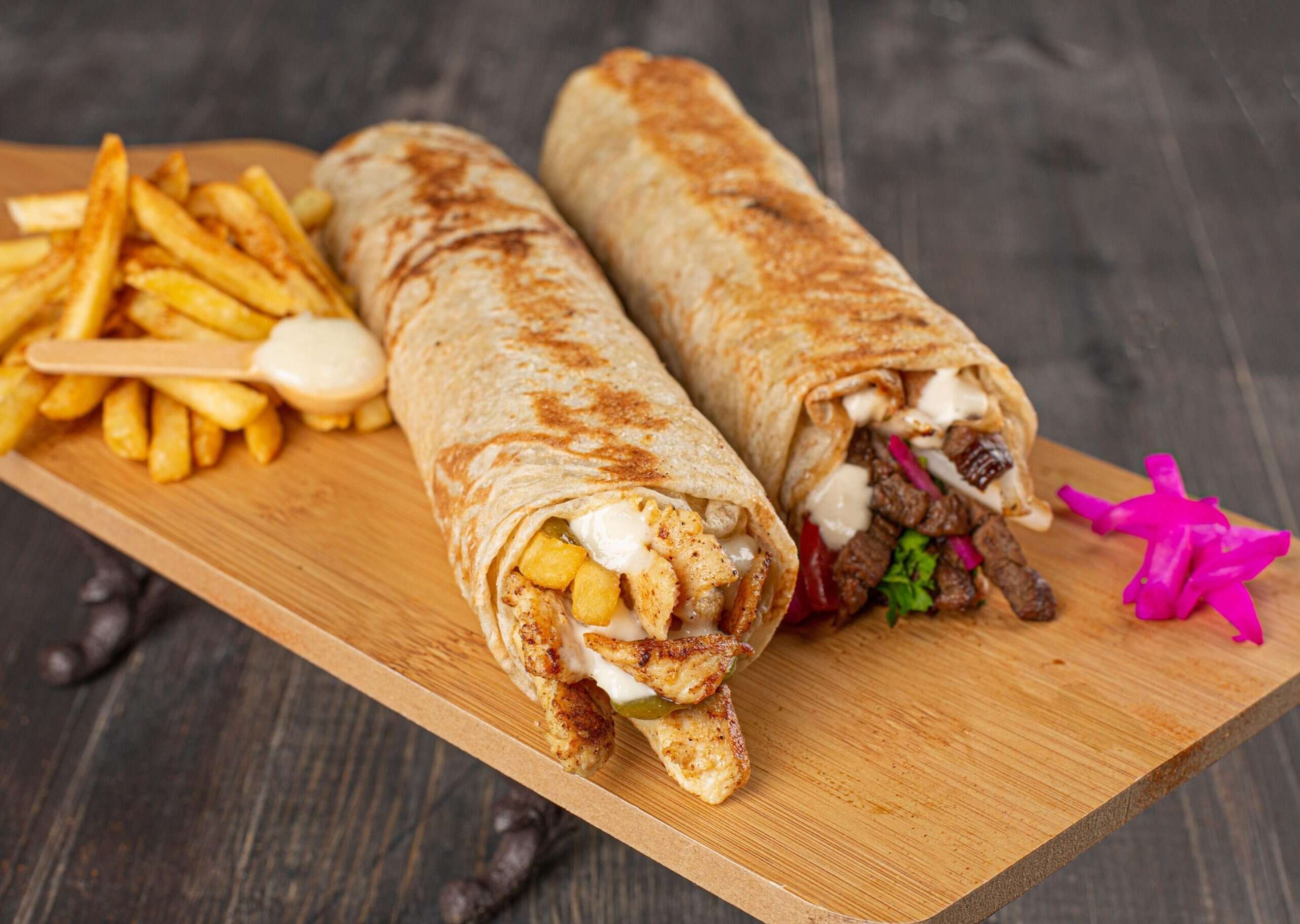 Basilissa shawarma wrapped and sliced